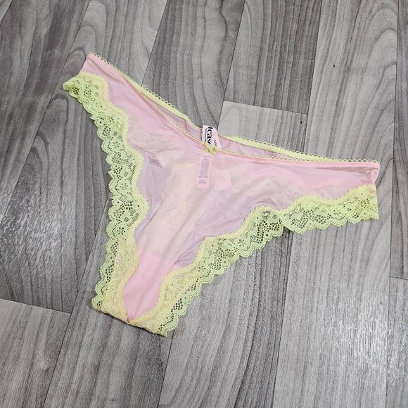 Victoria's Secret TEASE Pink/Lime Silky High-Leg Scoop Thong Panty Size L - Picture 1 of 7